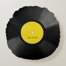 パーソナライズされたヴィンテージレコードのラウンド装飾用クッション