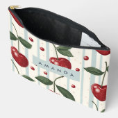 パーソナライズされたヴィンテージレトロ赤さくらんぼパターン アクセサリーポーチ (見開き)