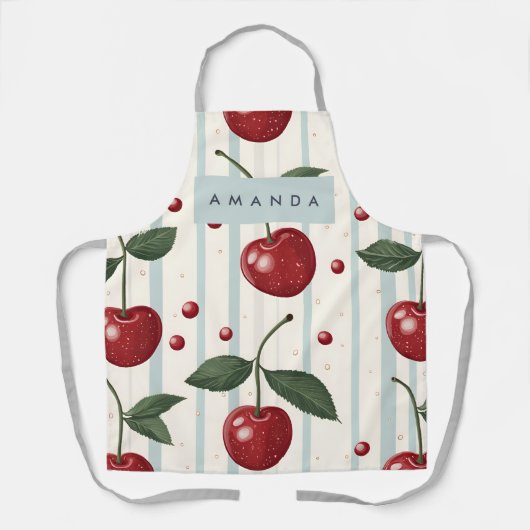 パーソナライズされたヴィンテージレトロ赤さくらんぼパターン エプロン (正面)