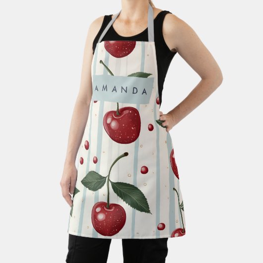 パーソナライズされたヴィンテージレトロ赤さくらんぼパターン エプロン (インサイチュ)