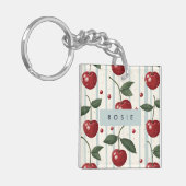 パーソナライズされたヴィンテージレトロ赤さくらんぼパターン キーホルダー (正面左)