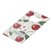 パーソナライズされたヴィンテージレトロ赤さくらんぼパターン クレジットカード栓抜き (正面アングル)