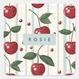パーソナライズされたヴィンテージレトロ赤さくらんぼパターン スクエアシール