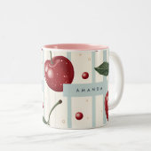 パーソナライズされたヴィンテージレトロ赤さくらんぼパターン ツートーンマグカップ (正面右)