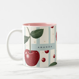 パーソナライズされたヴィンテージレトロ赤さくらんぼパターン ツートーンマグカップ
