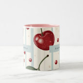 パーソナライズされたヴィンテージレトロ赤さくらんぼパターン ツートーンマグカップ (中央)