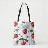 パーソナライズされたヴィンテージレトロ赤さくらんぼパターン トートバッグ (正面)