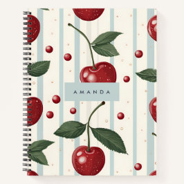 パーソナライズされたヴィンテージレトロ赤さくらんぼパターン ノートブック