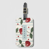 パーソナライズされたヴィンテージレトロ赤さくらんぼパターン ラゲッジタグ (正面縦)