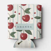 パーソナライズされたヴィンテージレトロ赤さくらんぼパターン 缶クーラー (裏面)