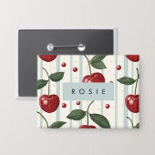 パーソナライズされたヴィンテージレトロ赤さくらんぼパターン 缶バッジ (正面/裏面)