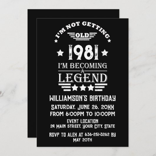 パーソナライズされたヴィンテージ優雅な誕生日パーティー 招待状 (正面/裏面)