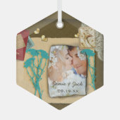 パーソナライズされたヴィンテージ写真のコラージュ ガラスオーナメント (正面)