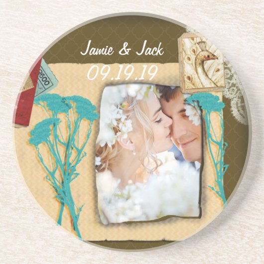 パーソナライズされたヴィンテージ写真のコラージュ コースター (正面)