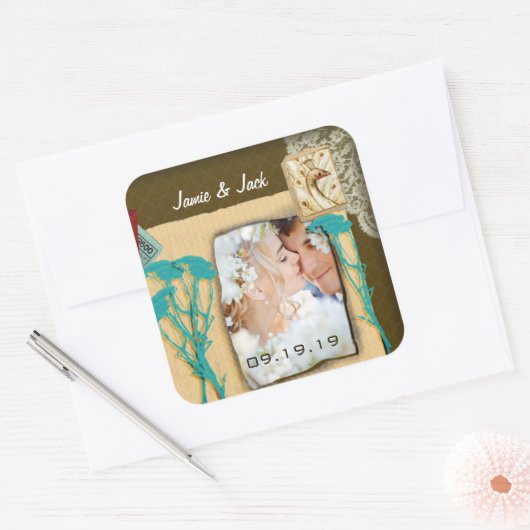 パーソナライズされたヴィンテージ写真のコラージュ スクエアシール (封筒)