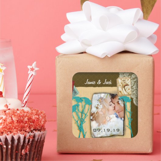 パーソナライズされたヴィンテージ写真のコラージュ スクエアシール (パーティー)