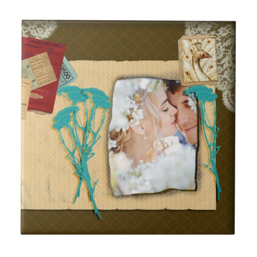 パーソナライズされたヴィンテージ写真のコラージュ タイル (正面)