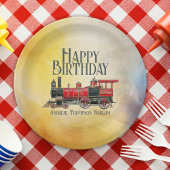 パーソナライズされたヴィンテージ列車ハッピーバースデー ペーパープレート