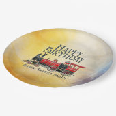 パーソナライズされたヴィンテージ列車ハッピーバースデー ペーパープレート (アングル)