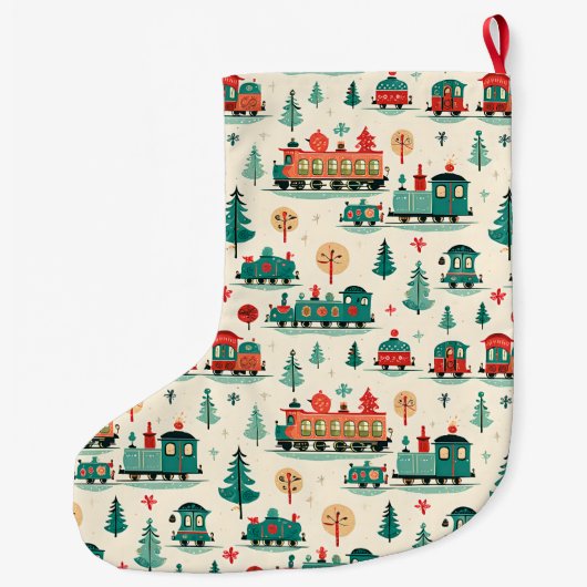 パーソナライズされたヴィンテージ列車 ラージクリスマスストッキング (裏面)