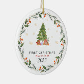 パーソナライズされたヴィンテージ初めてのクリスマス結婚した セラミックオーナメント (右)