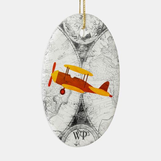 パーソナライズされたヴィンテージ地図と飛行機 セラミックオーナメント (右)