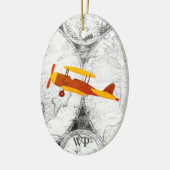 パーソナライズされたヴィンテージ地図と飛行機 セラミックオーナメント (左)
