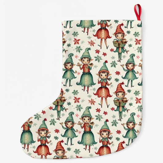 パーソナライズされたヴィンテージ小妖精や小人 ラージクリスマスストッキング (裏面)