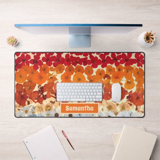 パーソナライズされたヴィンテージ押し花グラデーション デスクマット (オフィス1)