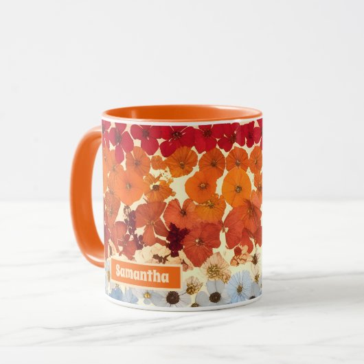 パーソナライズされたヴィンテージ押し花グラデーション マグカップ (正面左)