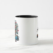 パーソナライズされたヴィンテージ書籍、コーヒーと花 マグカップ (中央)