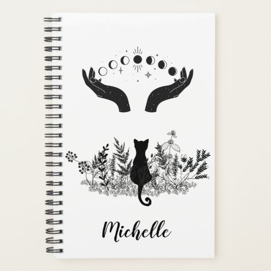 パーソナライズされたヴィンテージ月相ネコ プランナー手帳 (正面)