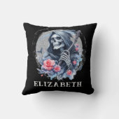 パーソナライズされたヴィンテージ死神フローラグリッター クッション (裏面)