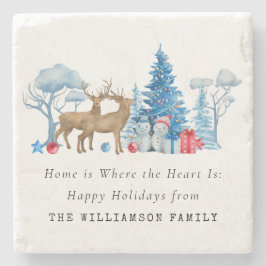 パーソナライズされたヴィンテージ水彩基層クリスマス ストーンコースター