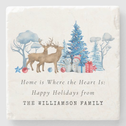 パーソナライズされたヴィンテージ水彩基層クリスマス ストーンコースター (正面)