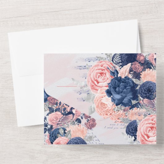 パーソナライズされたヴィンテージ海軍と赤面 オールインワン招待状 (裏面)