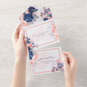 パーソナライズされたヴィンテージ海軍と赤面 オールインワン招待状 (貼ってはがせる)