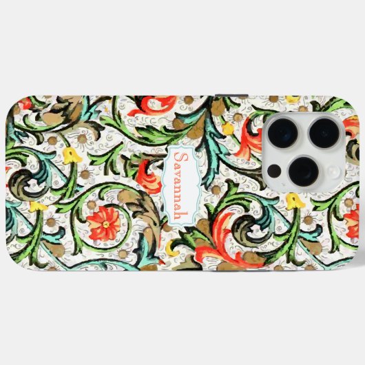 パーソナライズされたヴィンテージ渦巻形のダマスク Case-Mate iPhoneケース (裏面 (横))