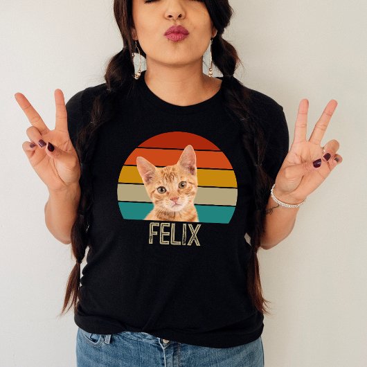 パーソナライズされたヴィンテージ猫カスタムレトロペット写真 トライブレンドＴシャツ
