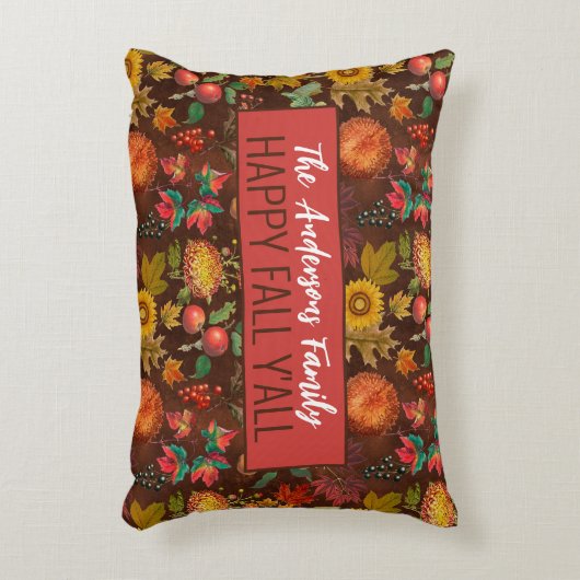 パーソナライズされたヴィンテージ秋紅葉パターン アクセントクッション (正面(垂直))