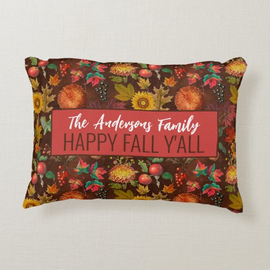 パーソナライズされたヴィンテージ秋紅葉パターン アクセントクッション (裏面)