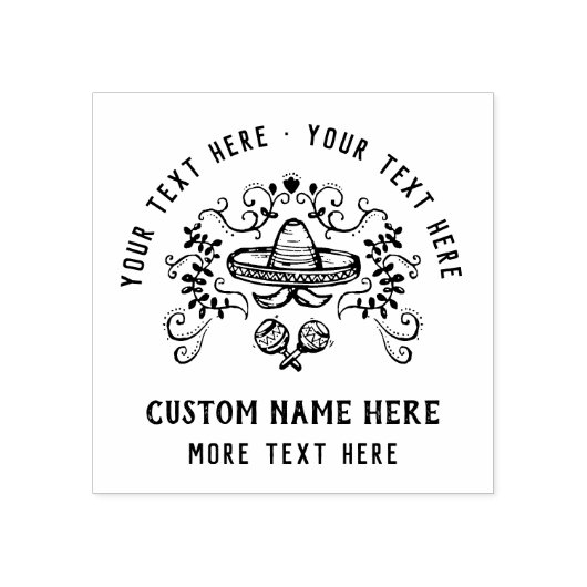 パーソナライズされたヴィンテージ素朴手描きメキシコ ラバースタンプ (インプリント)