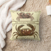 パーソナライズされたヴィンテージ航海のカニの水色 クッション (ブランケット)