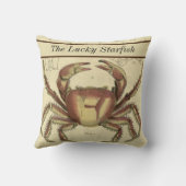 パーソナライズされたヴィンテージ航海のカニの水色 クッション (裏面)