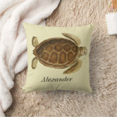 パーソナライズされたヴィンテージ航海のカメの水色 クッション (ブランケット)