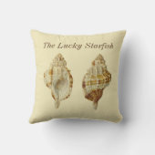 パーソナライズされたヴィンテージ航海のシーシェル水色 クッション (裏面)