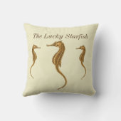 パーソナライズされたヴィンテージ航海のシーホース水色 クッション (裏面)