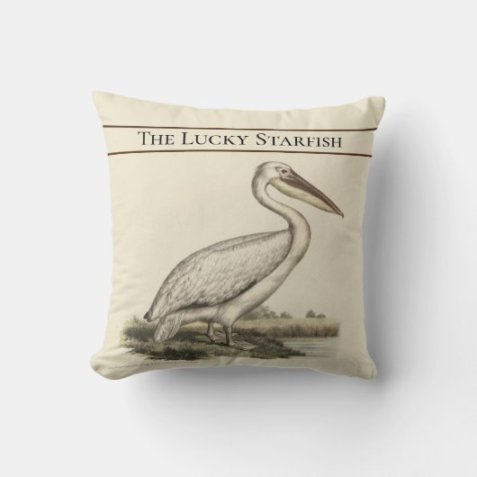 パーソナライズされたヴィンテージ航海のペリカン水彩色 クッション (正面)