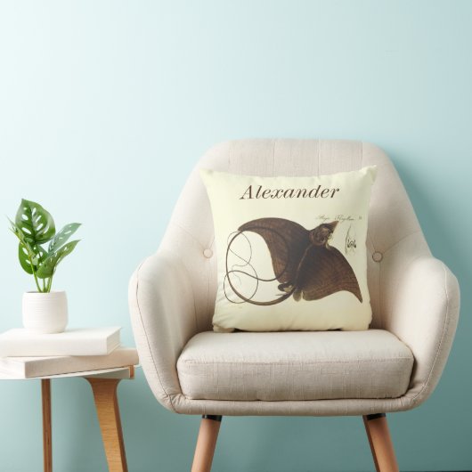 パーソナライズされたヴィンテージ航海のマンタ線の水色 クッション (椅子)