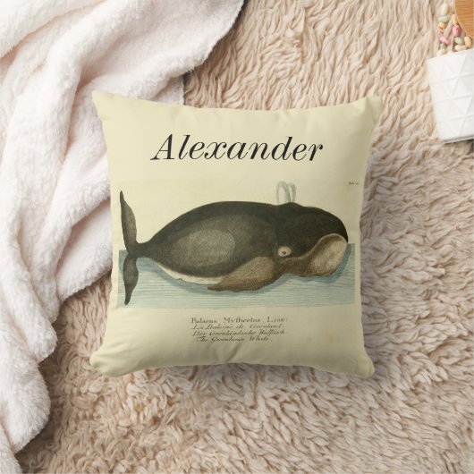パーソナライズされたヴィンテージ航海の鯨水色 クッション (ブランケット)